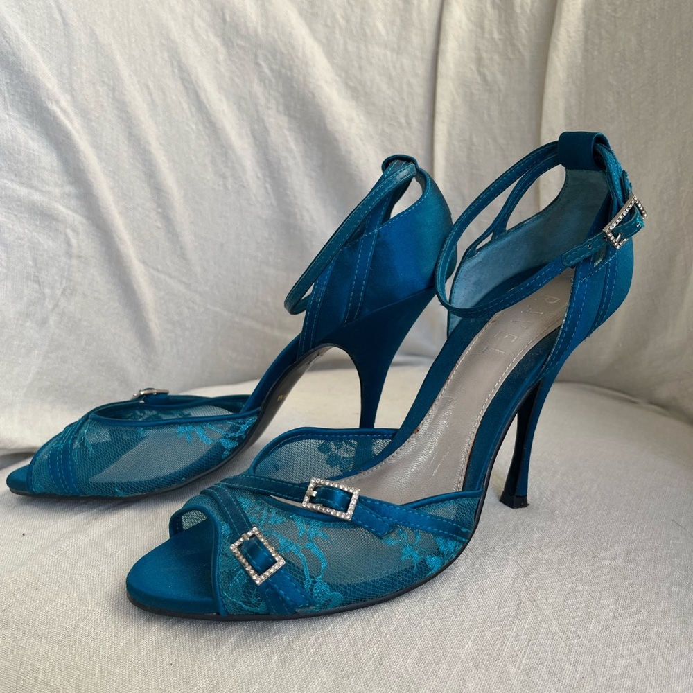 Beautiful teal lace and satin heels - like new.